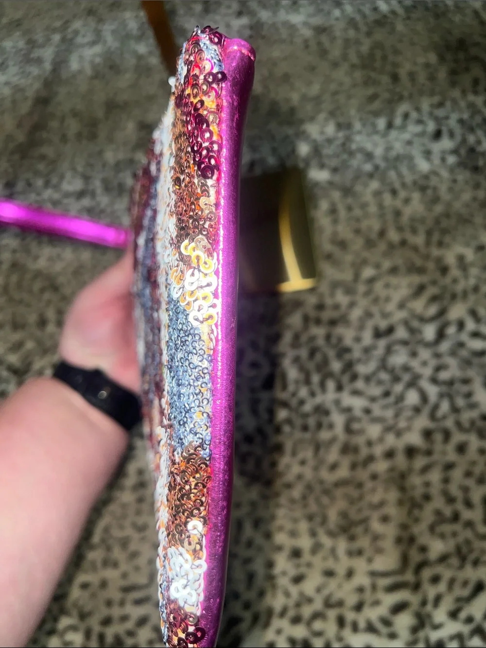 Sequin Wristlet Clutch in Pink, Gold & Silver - Picture 5 of 7